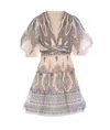 Zimmermann Ivory Pleated Mini Dress In Gray