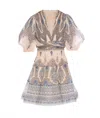Zimmermann Ivory Pleated Mini Dress In Gray