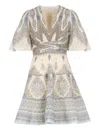 Zimmermann Ivory Pleated Mini Dress In Gray