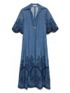 Zimmermann Coco Embroidered Denim Shorts With Scalloped Hemline In Blue