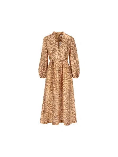 Zimmermann Cascadian Plunge Midi Dress In Brown