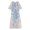 Zimmermann Womens Teal Blue Botanical Cascadian Flared-panels Cotton And Silk Maxi Dress Xl In Blue