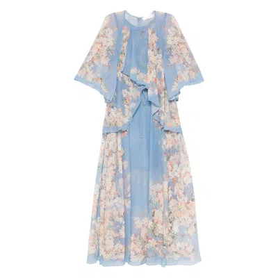 Zimmermann Floral-print Ruffled Dress In Blue