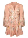 Zimmermann Tallow Pleated Floral-print Linen Mini Dress