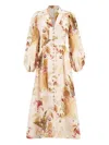 Zimmermann Womens Cream Palm Floral Ascension Plunge Linen Midi Dress In Multi