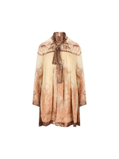 Zimmermann Hypnotic Paisley-print Tied-neck Dress In Neutral