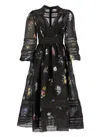 Zimmermann Floral-print Corded Lace-paneled Linen And Silk-blend Midi Dress In Black