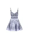 Zimmermann Crush Embellished Velvet-trimmed Printed Linen And Silk-blend Mini Dress In Blue