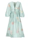 Zimmermann Womens Mint Hibiscus Illuminate Billow Embroidered Linen-silk Maxi Dress In Blue
