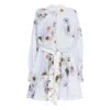 Zimmermann Womens Lilac Poppy Printed Silk-belt Buttoned Linen Mini Dress In Blue