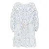 Zimmermann Ascension Lace Mini Dress W/ Belt In Blue