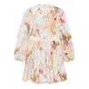 Zimmermann Ascension Linen Plunge Mini Dress In Multi