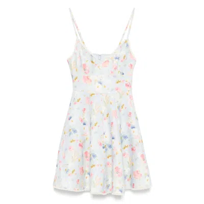 Zimmermann Lucky Lace-trimmed Floral-print Linen Mini Dress In Gray