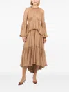 Zimmermann Hypnotic Peplum Long Sleeve Flutter Dress In Brown