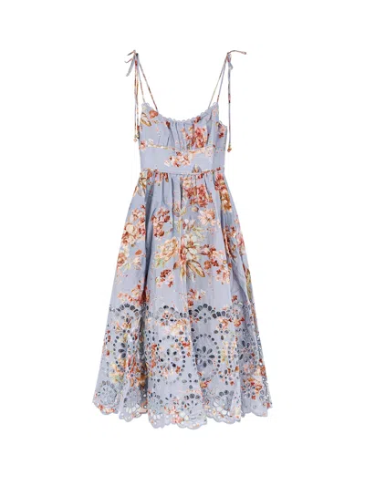 Zimmermann Womens Chambray Floral Awaken Picnic Floral Linen Midi Dress Xxs In Blue
