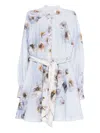Zimmermann Womens Lilac Poppy Printed Silk-belt Buttoned Linen Mini Dress In Blue