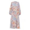 Zimmermann Womens Chambray Floral Billow Long-sleeve Linen Maxi Dress Xxs In Multi