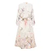 Zimmermann Rebellion Multicolor Midi Dress With Bow Detail On The Front And All-over Floral Print In Linen Woma In Multi