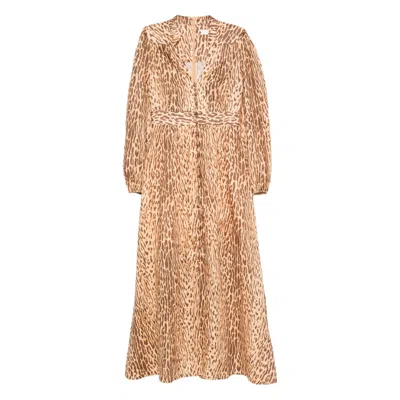 Zimmermann Cascadian Plunge Midi Dress In Brown