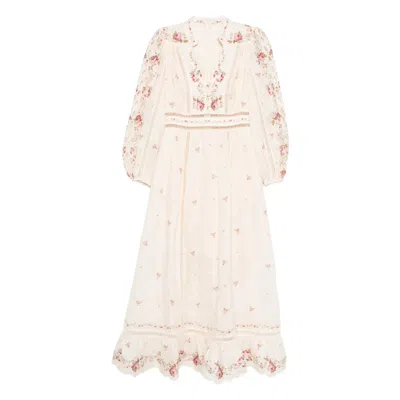 Zimmermann Patience Floral Linen Midi Dress In Neutral