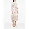 Zimmermann Rebellion Multicolor Midi Dress With Bow Detail On The Front And All-over Floral Print In Linen Woma In Multi