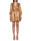 Zimmermann Womens Sand Plunge-neck Wrap-over Silk Mini Dress In Brown