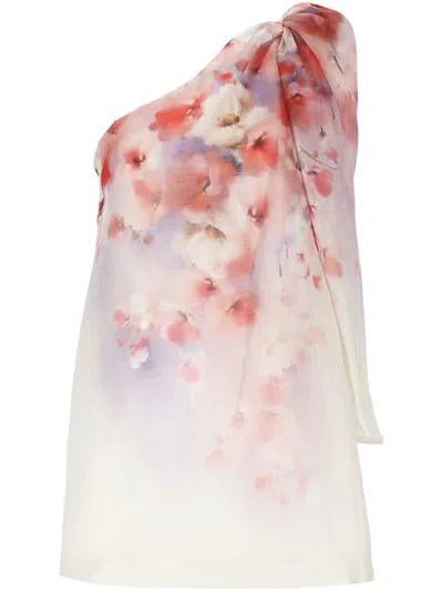 Zimmermann Crush Asymmetrical Mini Dress In Pink