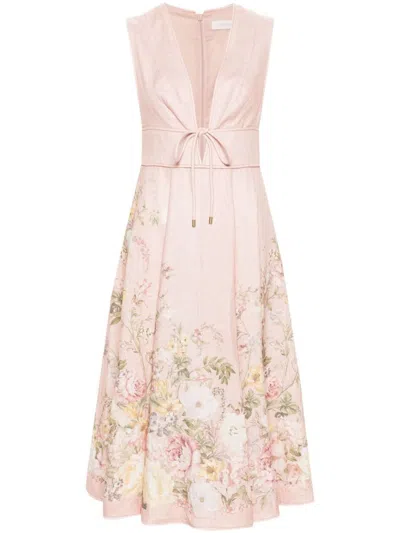 ZIMMERMANN ZIMMERMANN FLORAL PRINT LINEN MIDI DRESS