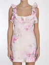 Zimmermann Crush Frill Cutout Ruffled Floral-print Linen Mini Dress In Pink