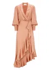 Zimmermann Zimmerman Asymmetric Ruffled Midi Wrap Dress In Beige Silk In Neutral