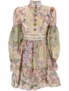 Zimmermann Multicolor Printed Linen Mirror Dress In Spliced Floral