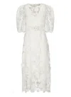 Zimmermann Halliday Lace Flower Belted-waist Dress In White