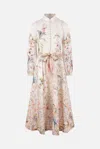 Zimmermann Rebellion Multicolor Midi Dress With Bow Detail On The Front And All-over Floral Print In Linen Woma In White