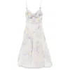 Zimmermann Crush Belted Twist-front Embellished Floral-print Linen And Silk-blend Organza Midi Dress In White/purple
