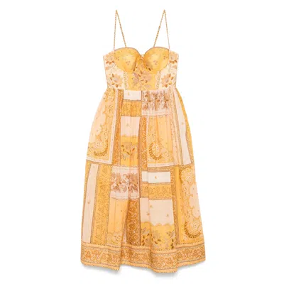 Zimmermann Lucky Corset Midi Dress Mustard Banana In Brown