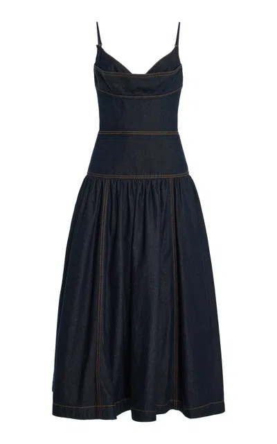 Zimmermann Drop Waist Denim Midi Dress In Blue