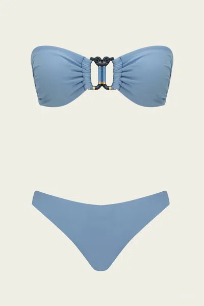 Zimmermann Echo Knot Trim Bandeau Bikini Set In River Blue