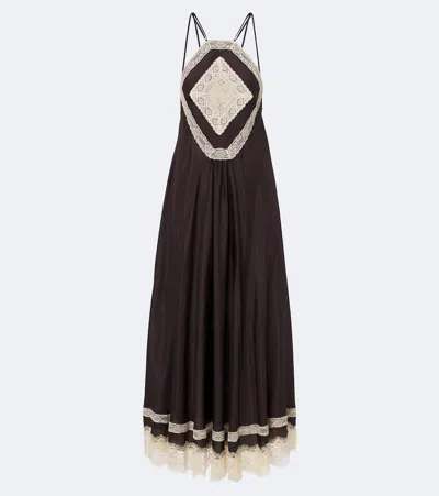 Zimmermann Echo Lace-trimmed Silk Midi Dress In Brown