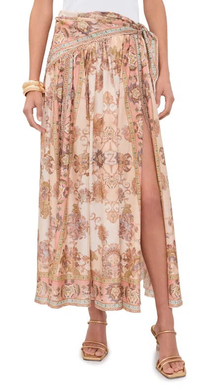 Zimmermann Echo Scarf Midi Silk Skirt Cream Jacobean