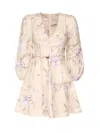Zimmermann Eden Belted Flip Printed Mini Dress In Natural Iris