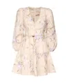 Zimmermann Eden Belted Flip Printed Mini Dress In Nude
