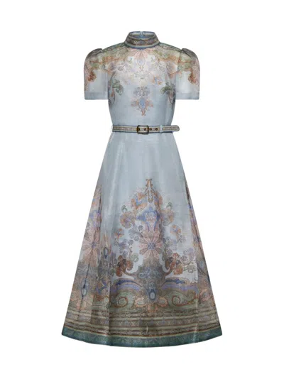 Zimmermann Eden Belted Midi Dress In Blue