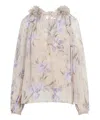 Zimmermann Embellished Floral-print Silk-crepon Blouse In Beige