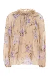 Zimmermann Embellished Floral-print Silk-crepon Blouse In Naturaliris