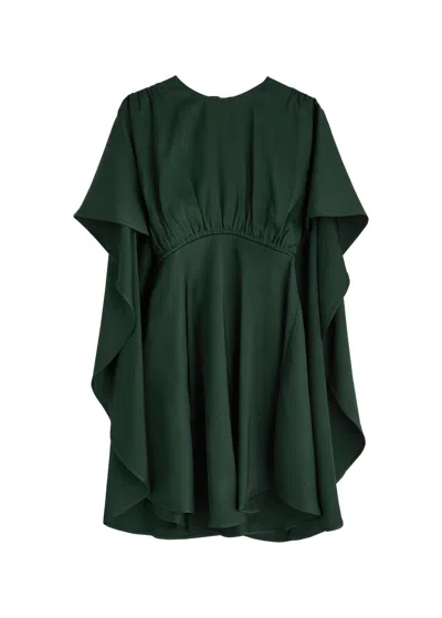 Zimmermann Eden Cascading Cape-effect Satin Mini Dress In Green Dark