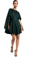 Zimmermann Eden Cape-effect Ruched Satin-twill Mini Dress In Green