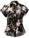 Zimmermann Eden Crystal-embellished Floral-print Linen And Silk-blend Shirt In Black