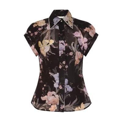 Zimmermann Eden Fitted Blouse In Iris Sherbet In Black