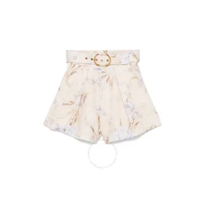 Zimmermann Eden Floral Tuck Shorts In Beige