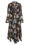 Zimmermann Eden Handkerchief Belted Floral-print Crepe De Chine Midi Dress In Black Inca Lily